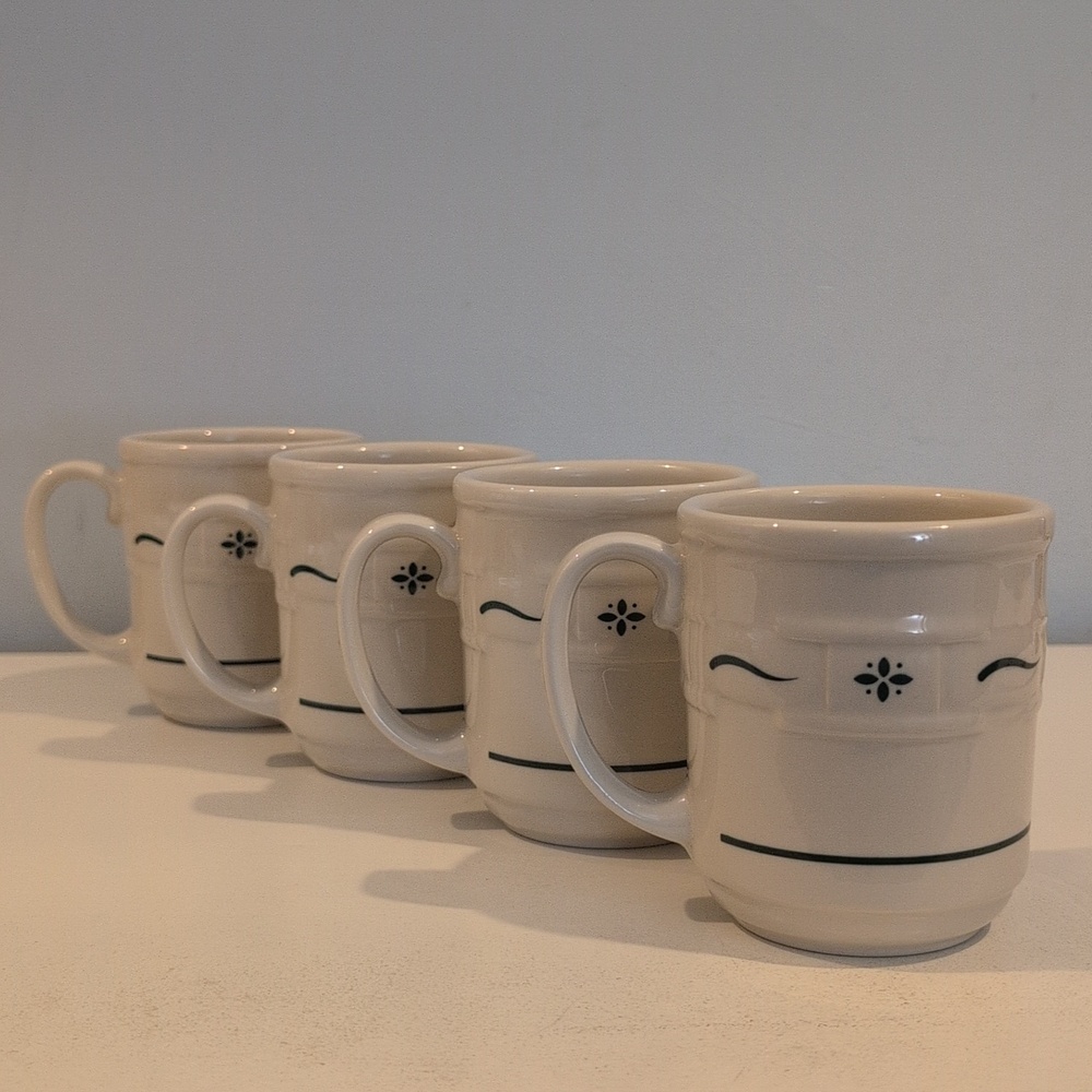 Longaberger Woven Traditions Heritage Green 12  Ounce Coffee Mugs, Set Of 4.